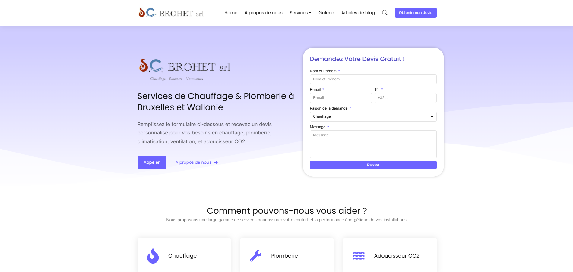 Site web conçu pour Chauffage SC Brohet, entreprise spécialisée en chauffage et plomberie.