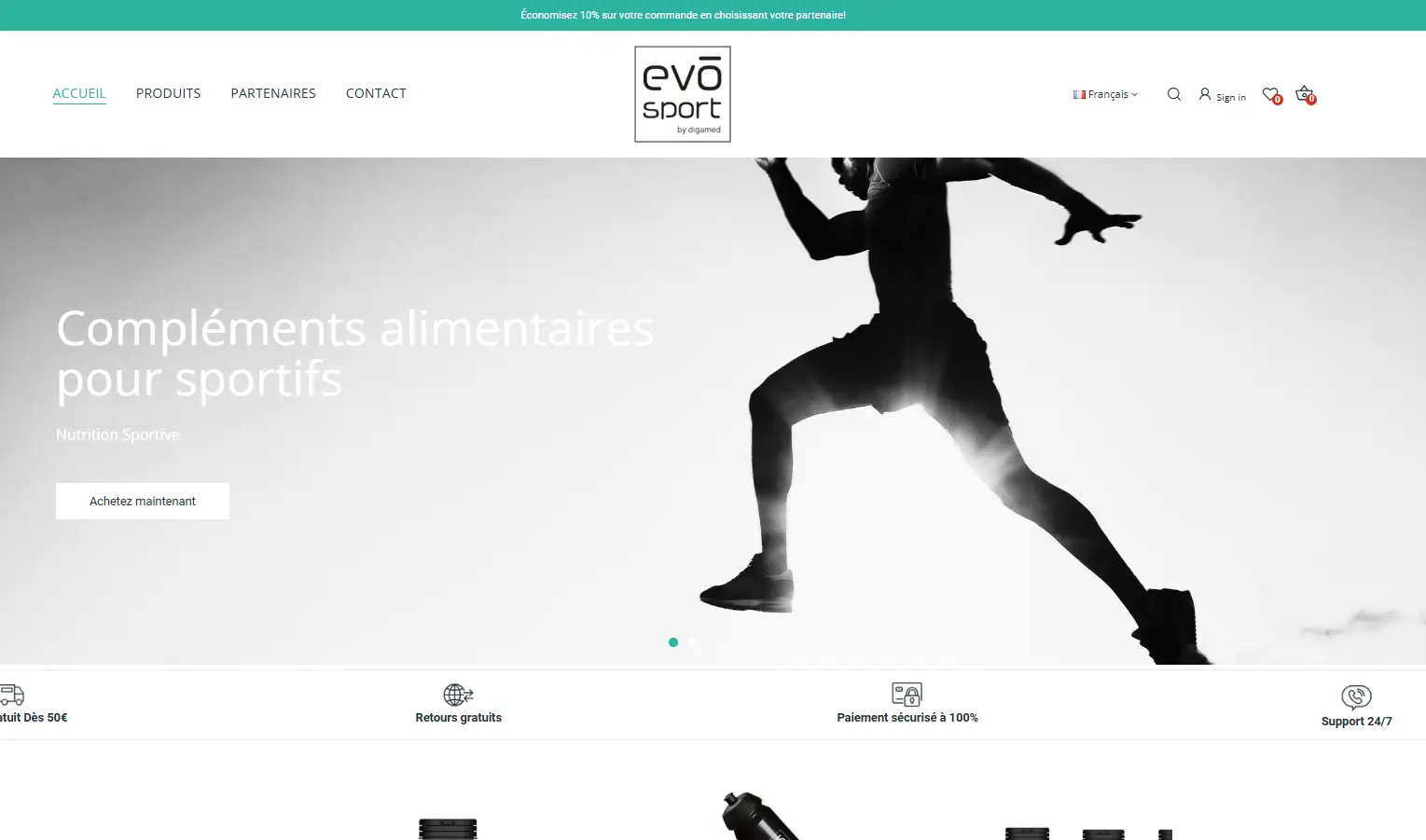 Site e-commerce performant créé pour EVO SPORT en Belgique