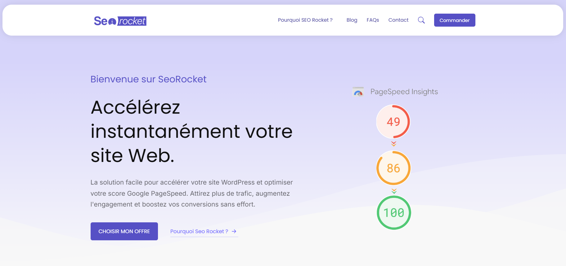 Réalisation d’un webdesign professionnel pour SEO Rocket avec identité visuelle et logo.